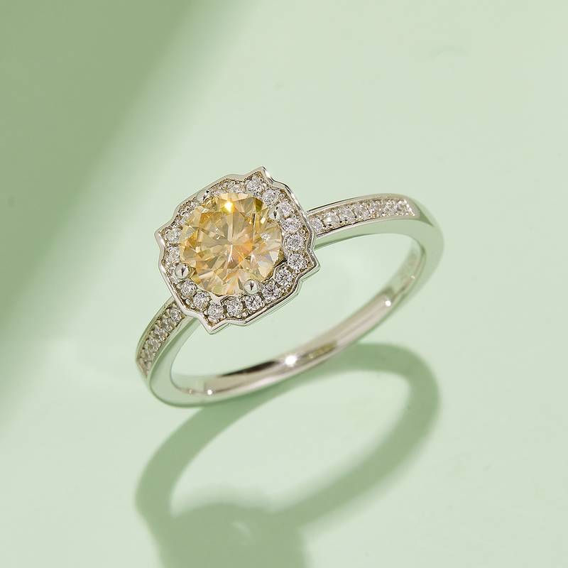 微镶海瑞S925银镀白金MoissaniteWomen's Ring1ctD级